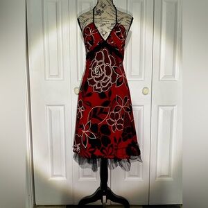 B Darlin Elegant Red and Black Haltered Midi Dress